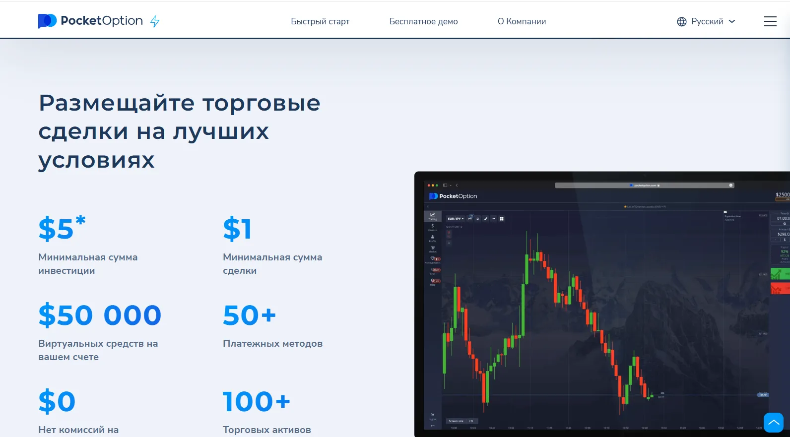 Удобство и простота Pocket Option